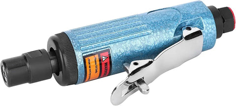 Blue Aluminum Alloy Pneumatic Die Grinder Top Shelf Air Powered Rotary Tool with a shiny chrome lever for auto bodywork.