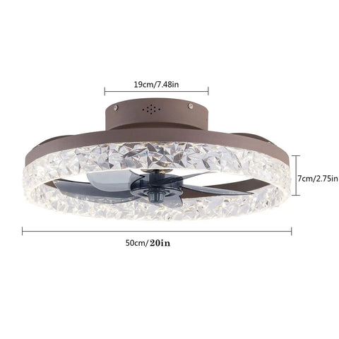 WAZYKJMDXX Ceiling Fan with Light 20 Inch, featuring clear acrylic design and modern style from a top view.