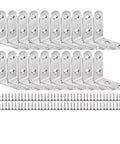 All In One Stainless Steel L Bracket Set With 80 Screws For Furniture Shelves, showing 20 brackets and screws, 90-degree corner braces.