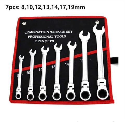 12 Piece Ratchet Spanner Set With 180 Degree Pivoting Head For Tight Spaces in a protective roll-up case