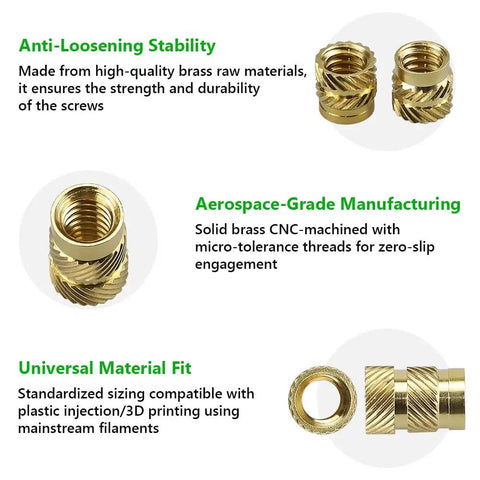Brass Heat Set Threaded Inserts For Plastic And 3D Printing Eight Thirty Two Female Thread Size 0.25 Inch Length Knurled Grip