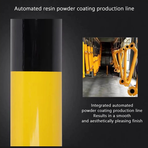 Beefed Up Heavy Duty Machine Guard Rail With U Shaped Barrier with yellow and black powder coat on automated line
