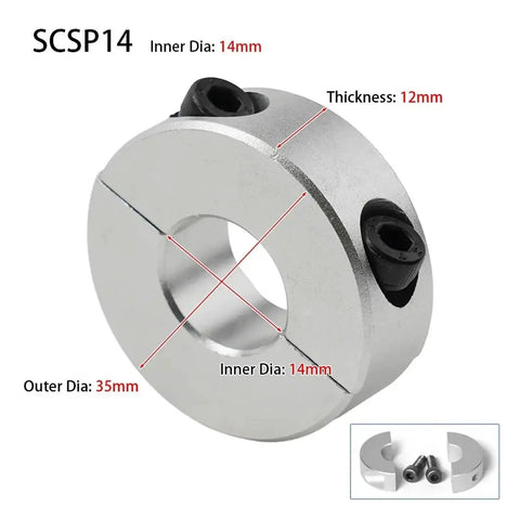 Solid Aluminum Alloy Fixed Locking Limit Ring Double Split Shaft Collar With Screws For 14mm Diameter 6 To 20mm Anodized Coating For Mechanism Build That Grips Tight No Matter What You Do. 14mm bore, 35mm outer dia
