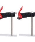 2 Pack Beefy Stainless Steel Hold Down Clamp Quick Release Bench Dog Clamp For Woodworking With Non Slip Grip displayed on white background