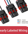 Image of Six Pack Plug And Play Three Pin Wiring Harness Connectors For Pulse Bar Setup with clearly labeled wiring colors.