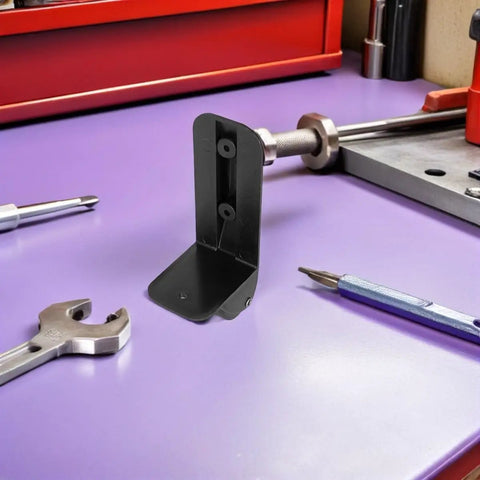 Rock Solid Heavy Duty Non Swivel Casters With L Shape Plate Mount For Speaker Boxes And Tool Chests, black bracket on purple workbench