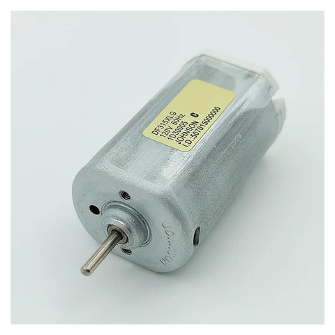 Heavy Duty DC 120V Electric Motor With Beefy Torque Output Runs Ultra Smooth Low Noise Design Built Like A Tank With Dust Resistant Housing For Non Stop Industrial Grind, close-up view showing metal casing and shaft.