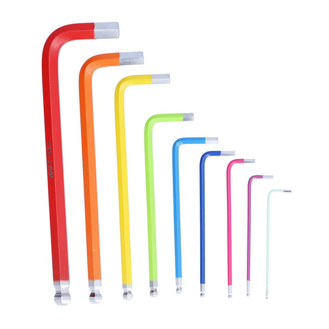 Hilitand 9Pc Colorful Long Arm Hex Wrench Set Chrome Steel Allen Keys With Complete Sizes For Home Maintenance Repair And Bike Tuning, color-coded sizes