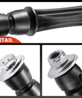 Front Sway Bar Link Stabilizer For Chevy Avalanche Silverado Suburban Tahoe And Cadillac Escalade SUVs Durable Suspension Upgrade With Easy Install Replaces Worn Links For A Smoother Ride And Reduced Body Roll., close-up of black sway bar link with silver end fitting