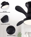 22" Modern Small Ceiling Fan with Light, Matte Black Reversible Energy Saving Silent DC Ceiling Fan Remote Controlled showing 3 ABS blades.