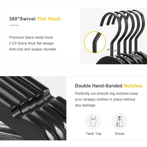 Beefy Heavy Duty Wooden Hangers For Coats And Pants With Non Slip Bar Notches And Extra Thick Flat Hook 0.53 Inch Thick Hangers