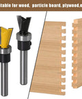 Top Tier Four Piece Dovetail Router Bit Set Featuring Precision Bearing Guides For Cabinetry And Fine Woodworking with two bits.