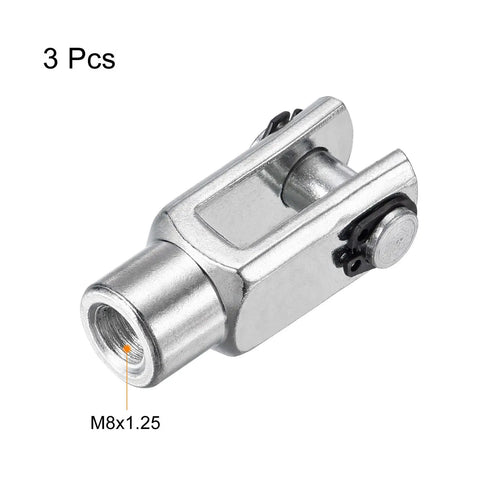 Beefy Air Cylinder Rod Clevis End Y Connector Set, 3 Pack, 42mm Length, M8x1.25 Female Thread, Silver, Made From Low Carbon Steel For High Strength, Wear Resistance And Smooth Automatic Equipment Fit For Industrial Use, 3 pcs M8x1.25
