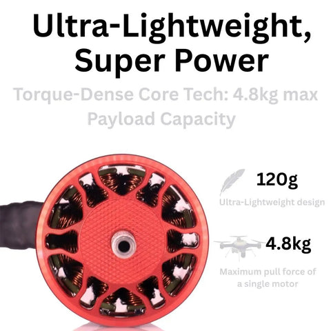 4 Pack 3115 900KV Drone Motors For 4-8S LiPo, single red motor with copper windings and ultra-lightweight design