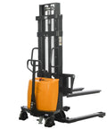 KAIXUN Semi Electric Pallet Stacker 2200Lbs Capacity 118Inch Lift Height with orange battery and manual steering handle
