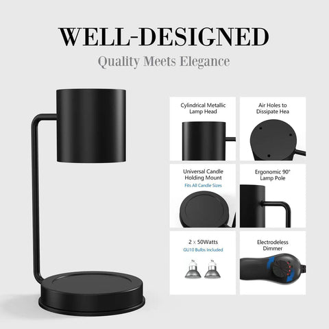 Black Desk Lamp With 10W Wireless Charger And USB Port, LCD Calendar Date Temperature Display; lamp design details shown