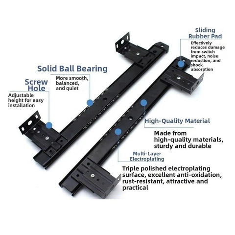 Heavy Duty Ball Bearing Drawer Slides 2Pc Full Extension Side Mount Cabinet Runners features solid ball bearings and adjustable screw holes.