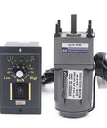 Two-piece geared motor with variable-speed controller; 110V, 6W, 1:50 reduction, Weipu Industrial label