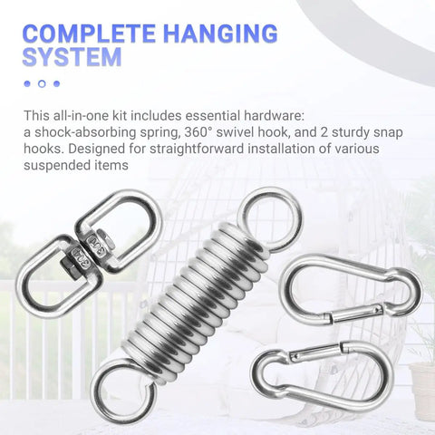 All In One Hanging Kit With Spring Shock Absorber And 360 Degree Swivel Hook for porch swing and hanging chair hardware components