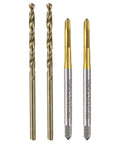 Pro Shop Metric Tap And Drill Kit M2.5 Spiral Point Titanium Taps Paired With 2.1mm Cobalt Twist Bits for heavy metal jobs.
