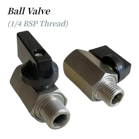 Heavy Duty Carbon Steel Ball Valve For Air Compressor And Home Plumbing with 1/4 BSP thread and smooth handle, close-up view.