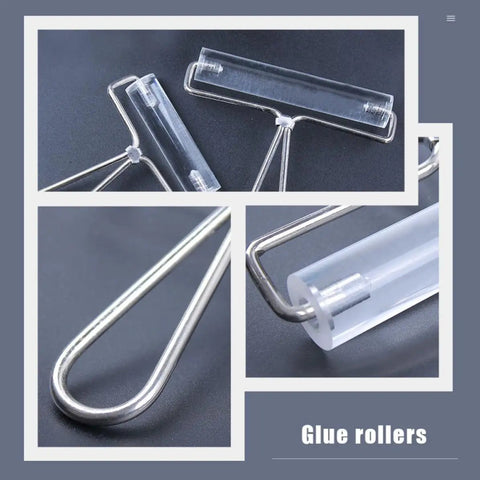 Heavy Duty Stainless Steel Paint Roller Set Two Piece Smooth Glide Action For Fast Canvas Coverage And Killer Oil Acrylic Finishes Game Changing Printmaking Essential with metal frame and transparent rollers.