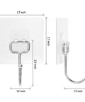 Heavy Duty Adhesive Hooks 22 Lb Max Waterproof Rustproof Stainless Steel Wall Hangers 8 Pack dimensions with hook details