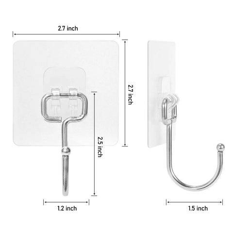 Heavy Duty Adhesive Hooks 22 Lb Max Waterproof Rustproof Stainless Steel Wall Hangers 8 Pack dimensions with hook details