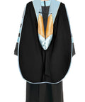 Sky Blue Doctoral Graduation Gown Set With Black Tam And Gold Hood, Dope Matte Polyester Regalia, 8 Sided Hood Design Back View