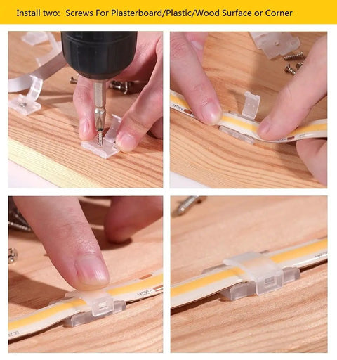Double Installation LED Strip Light Mounting Brackets With Self Adhesive Tape And Screws, Fits 8.0 To 10.5mm Width And Under 2.8mm Height, Indoor LED Clips Kit With 102 Screws For Quick, Solid Mounting