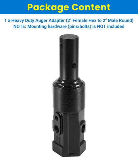 Beefy 2 Inch Hex To 2 Inch Round Auger Adapter For Skid Steers And Tractors, Quick Drop In Connect For Post Hole Diggers, Heavy Duty Metal Connector
