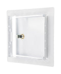 Top Shelf 6X6 Inch White Metal Lockable Wall Access Panel featuring smooth swing door and heavy duty key for easy access.