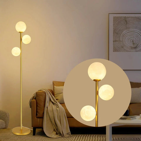 Moon Globe Floor Lamp With 3 Lit Orbs, Modern Gold Tall Floor Lamp For Living Room And Office, 67 Inch Metal Stand