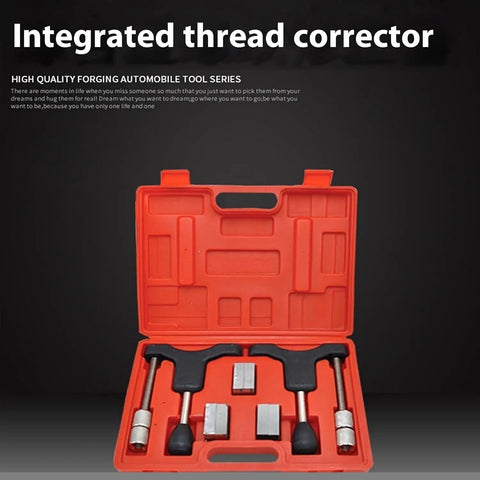 Pro Grade Automotive Thread Repair Tool Kit For External Bolt Threads And Half Shaft Sleeves Integrated Corrector Quick Fix For Damaged Threads Durable Adjustable Range Car Shop MustHave in red case with tools displayed