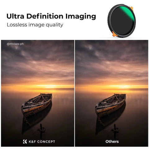 Comparison of image quality with and without 77mm ND4 to ND64 Variable ND and CPL 2 In 1 Lens Filter, showcasing detail enhancement.