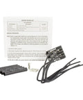 Straight Up Heavy Duty Sunroof Motor Replacement Plug And Play Power Lift Actuator With Integrated Door Lock Connector Wiring repair kit contents including connectors and instruction sheet.
