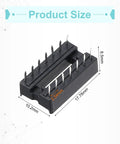 Image showing 14 Pin DIP IC Socket Adapter Kit 80Pcs, 2.54mm Pitch, dimensions 17.78x10.2x8.5mm for breadboard projects and PCB design.