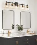 Black Gold Vanity Light Fixtures With Glass Shade 5 Light Wall Sconces Over Mirror Modern Glam Bathroom Lighting