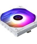 White ARGB Low Profile CPU Air Cooler With Six Copper Heat Pipes And A Quiet 120mm PWM Fan, showcasing sleek design and cooling performance.