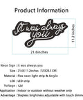 It Was Always You Neon Sign LED Light For Wall Decor And Cozy Room Vibe, Lit For Weddings, Bars, Parties, And Christmas, dimensions shown