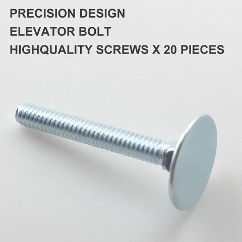 Badass Zinc Plated Steel Elevator Bolts With Flat Washer Heads Providing Heck Of A Grip For Heavy Wood Construction And Deck Building 1/4-20 X 2 Inch Fasteners Pack Of 20, showing the zinc coated finish of one bolt.