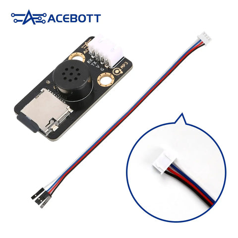 MP3 Decoder Music Player Module For Arduino And ESP32 Tiny 47mm By 24mm Board With Built In Audio Amplifier And USB Power Supports Up To 32GB TF Cards And USB Drives Easy Plug Voice Broadcast For DIY Projects And Voice Prompts, with wiring cable