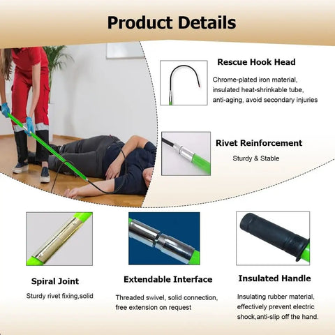 Heavy Duty Extendable High Voltage Insulated Rescue Hook With Telescoping Pole For Electric Failures Anti Electrocution Hotstick Tool
