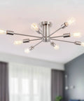 8 Light Sputnik Ceiling Chandelier In Brushed Nickel Silver, Dope Modern Industrial Pendant Lighting Fixture For Living Room, Dining Room, Kitchen, Hallway, Foyer And Office, E26 Base.