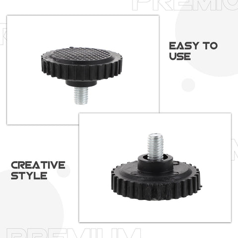 Heavy Duty M8 Screw On Rubber Furniture Levelers Four Pack With Solid Floor Grip Anti Slip Glides For Tables Cabinets And Chairs No Sweat DIY Install For Big Time Protection close-up of rubber leveler with threaded screw base
