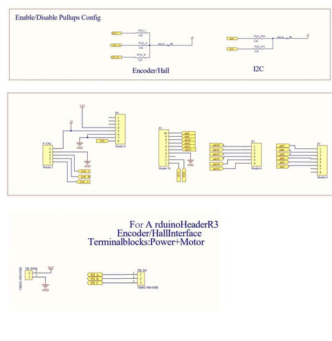 Circuit diagram for Pro Grade BLDC Motor Controller for FOC Shields, showing encoder and hall interface setup, ideal for Arduino and STM32.