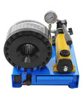 Heavy Duty Hydraulic Hose Crimping Tool Kit With Eight Precision Dies Manual Handheld High Pressure Crimper Machine For Automotive Repairs view from above showing black crimping head and pressure gauge.