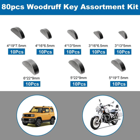 80 Piece Woodruff Key Set Metric Carbon Steel Semicircle Half Moon Keys For Keyways And Flywheels Includes 8 Sizes 10 Pcs Each