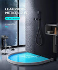 Bathroom with Collapsible Silicone Shower Threshold Water Dam Barrier, Flexible, Keeps Water In For Curbless Showers, White