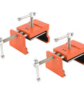 Badass Cabinet Clamps 2 Pack For Real Woodworking Projects With Flip Side Pilot Drill Guide Heavy Duty Aluminum Build 440 Pound Holding Power Fits One Point Five To Two Inch Door Stiles, showcasing orange aluminum clamps.